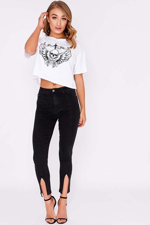 Black Jeans - Brin Black High Waisted Split Hem Skinny Jeans