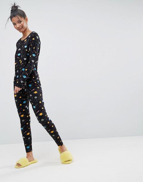 Asos - Pigiama Con Top A Maniche Lunghe E Leggings Con Motivo Spaziale - Multicolore