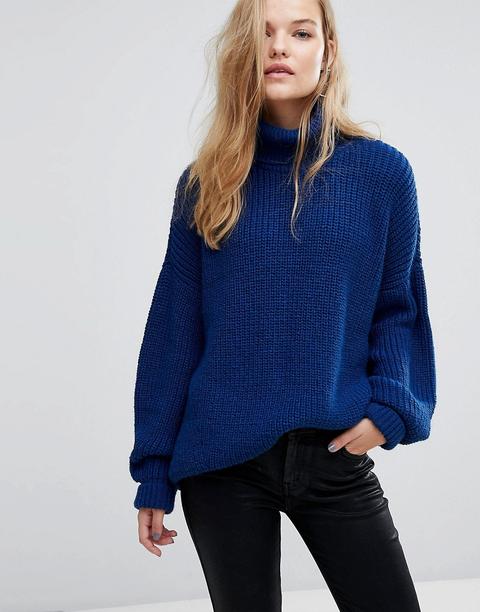 Y.a.s - Maglione Oversize A Coste Con Collo Alto - Blu