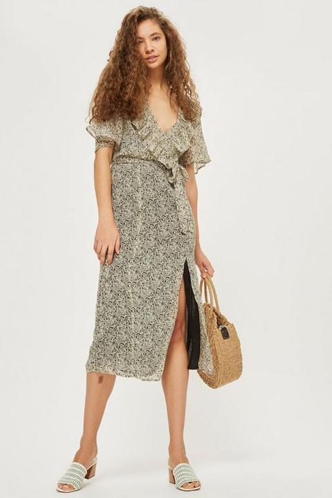 Womens Mono Floral Angel Sleeve Dress - Monochrome, Monochrome