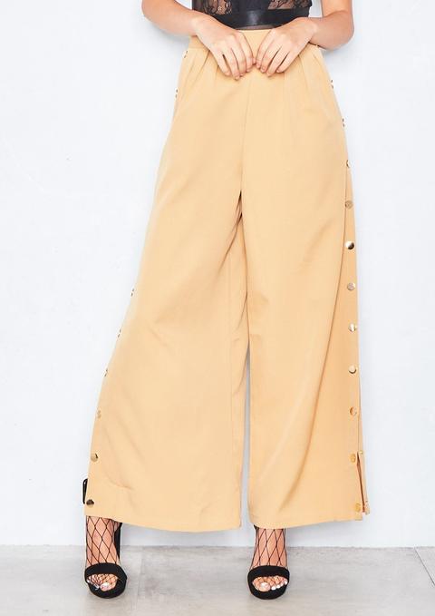 Alena Camel Wide Leg Side Button Trousers