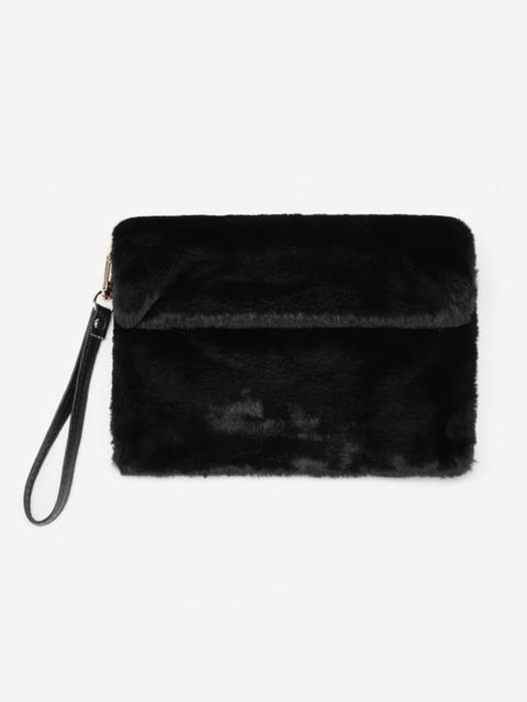 Pochette Di Pelliccia Ecologica Con Cinghia In Pu