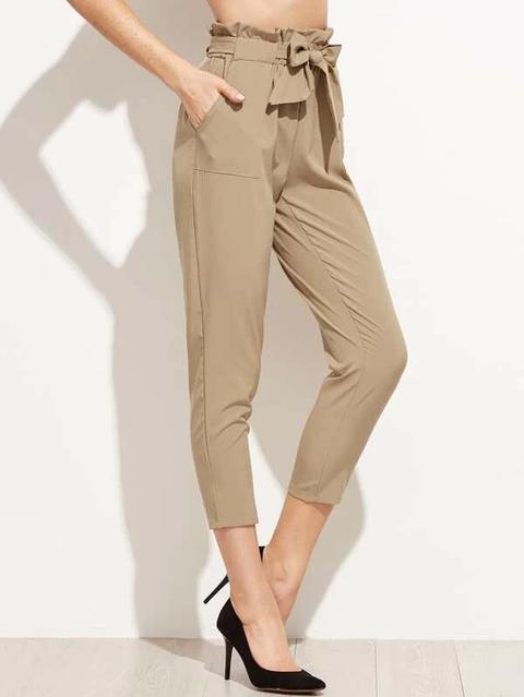 Pantalones Tobilleros Con Cintura Paper Bag