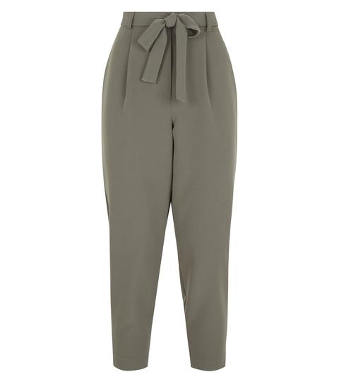 Petite Khaki Tie Waist Trousers New Look