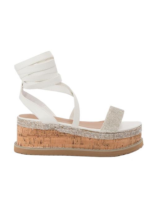 Lyric White Diamante Vamp Espadrille Flatform Sandals