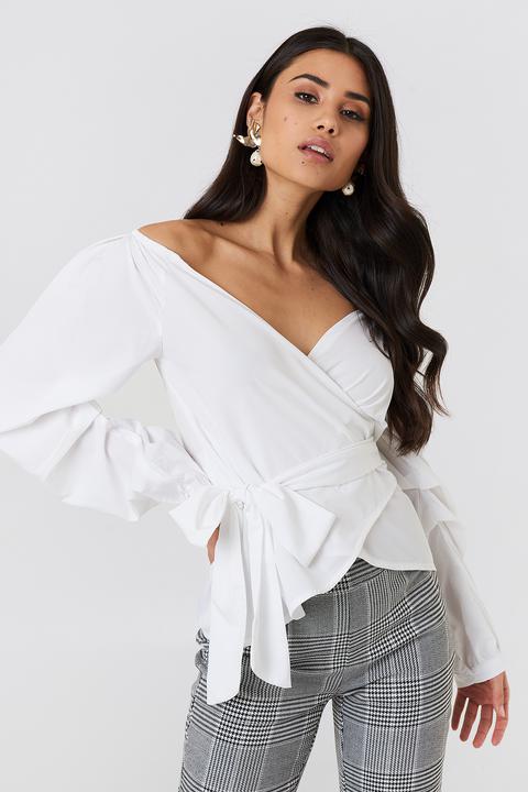 Na-kd Slip Shoulder Tie Waist Shirt - White