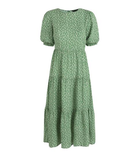 green ditsy floral midi dress