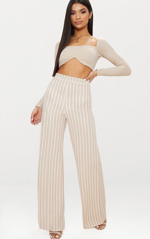 Stone Crepe Pinstripe Wide Leg Trouser