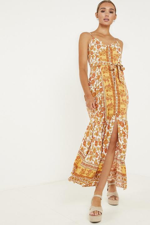 Orange Floral Strappy Maxi Dress