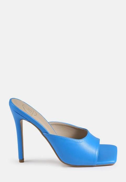 Blue Square Toe High Heeled Mules, Blue