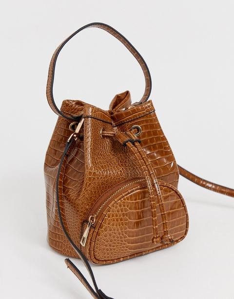 Asos Design Mini Croc Bucket Bag-tan