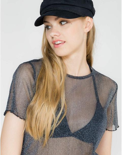Camiseta Lurex Tul En Manha Corta Negro