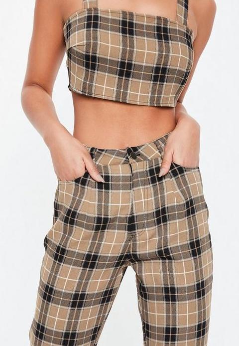 Camel Soft Check Skinny Tapered Trousers Camel From Missguided On 21 Buttons