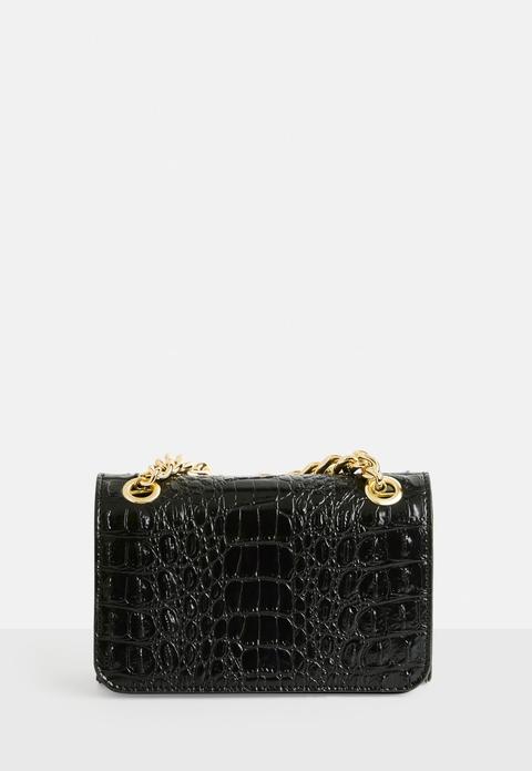 Bolso Bandolera Con Cuero Sintético De Efecto Crocodrilo En Negro