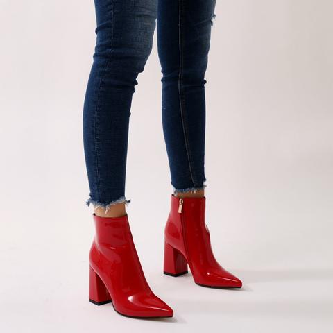 Empire Pointed Toe Ankle Boots In Red Patent