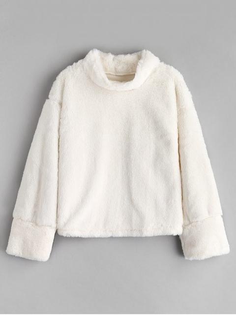 fluffy white sweatshirt