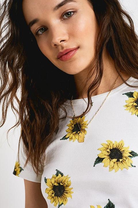 Uo Sunflower Print Baby T-shirt - White Xs At Urban Outfitters