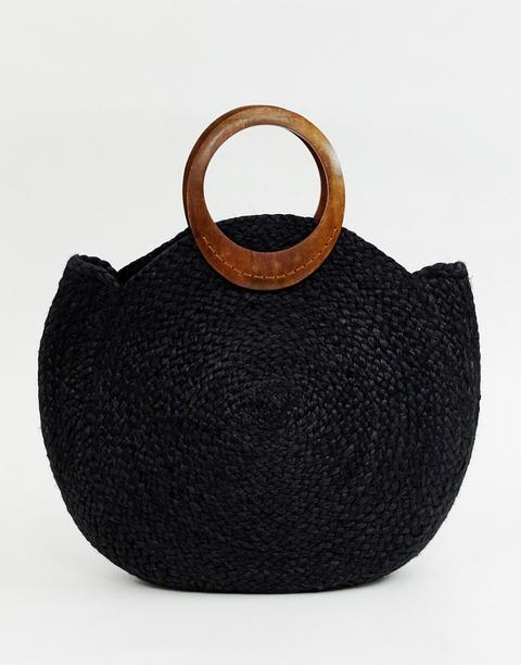 Accessorize Summer Straw Bag In Black With Interest Handle