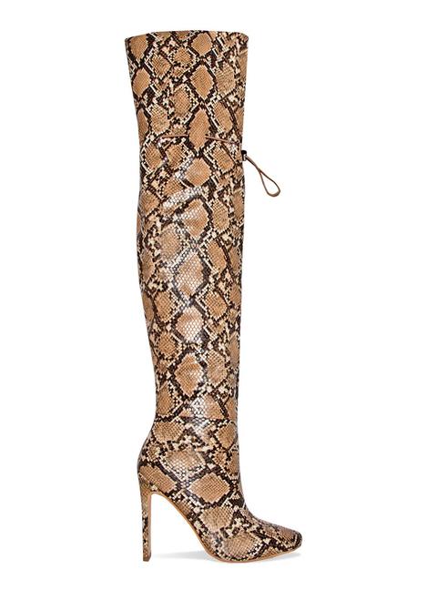 Kalani Beige Snake Toggle Thigh High Boots