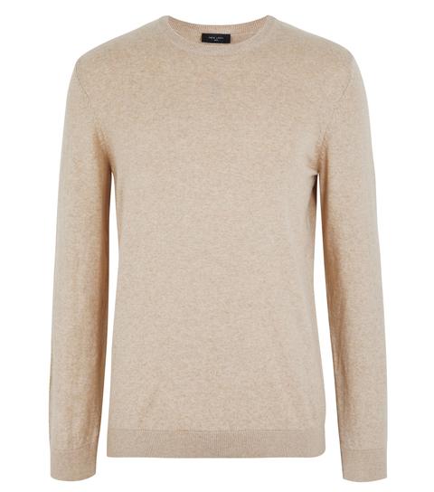 Men's Cream Fine Knit Crew Jumper New Look