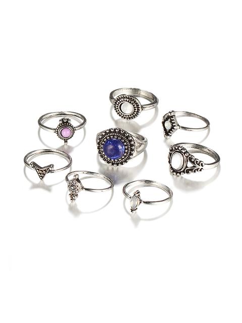 Multi Shaped Gemstone Ring Set 8pcs