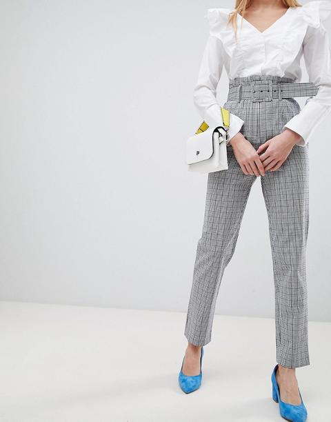 Pantalones De Pernera Slim A Cuadros Con Cinturón De Asos Design