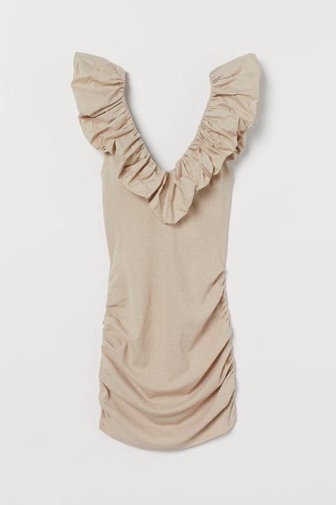 Vestido Bodycon Con Volante - Beis