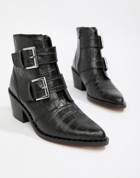 black croc effect ankle boots