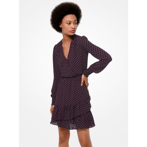 Vestido De Crepe Con Volantes Y Estampado De Lunares