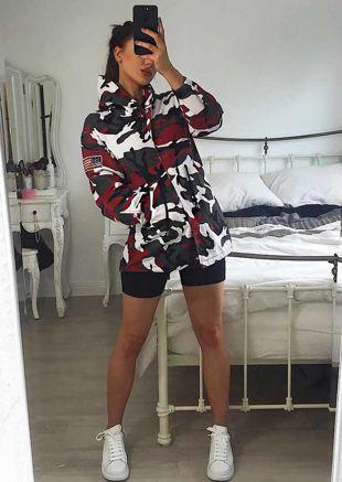 Oversized Hooded Lightweight Longline Jacket Camo White