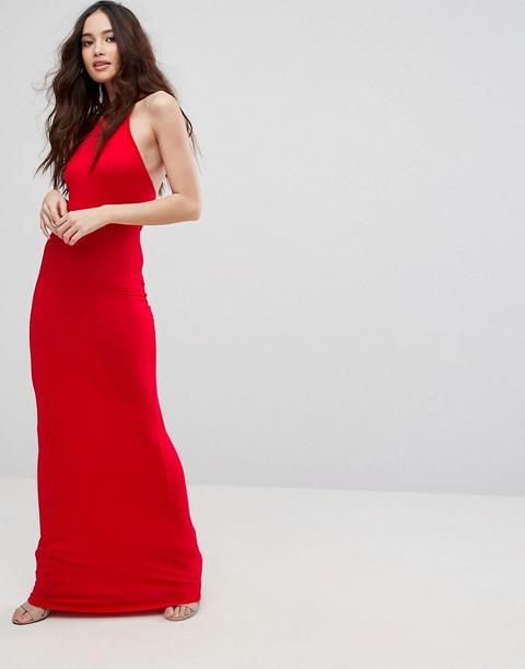 Boohoo - Vestito Lungo Allacciato Al Collo - Rosso