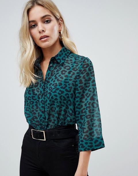 Asos Design - Camicia Trasparente Con Stampa Maculata - Verde