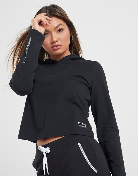 Emporio Armani Ea7 Logo Crop Hoodie - Black - Womens