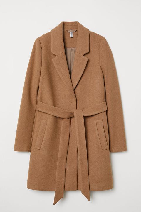 Coat With A Tie Belt - Beige