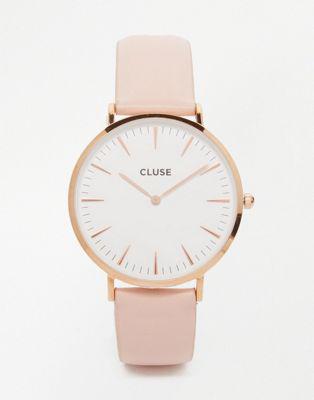 Cluse - La Boheme Cl18014 - Orologio Con Cinturino Di Pelle Oro Rosa E Rosa - Rosa