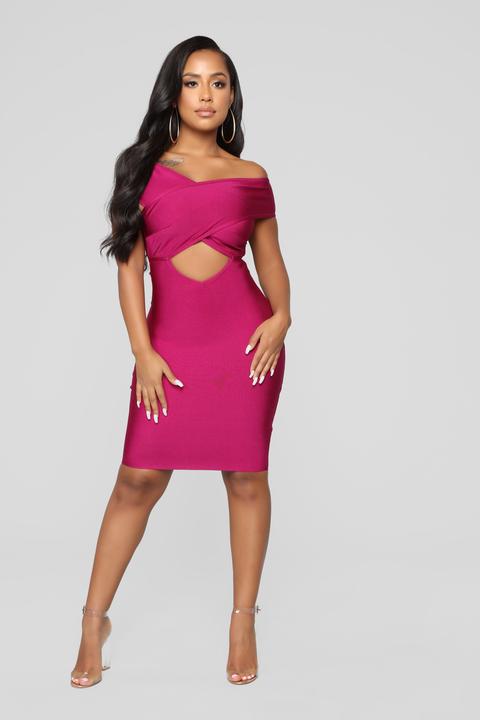 Don't Cross Me Bandage Dress - Plum