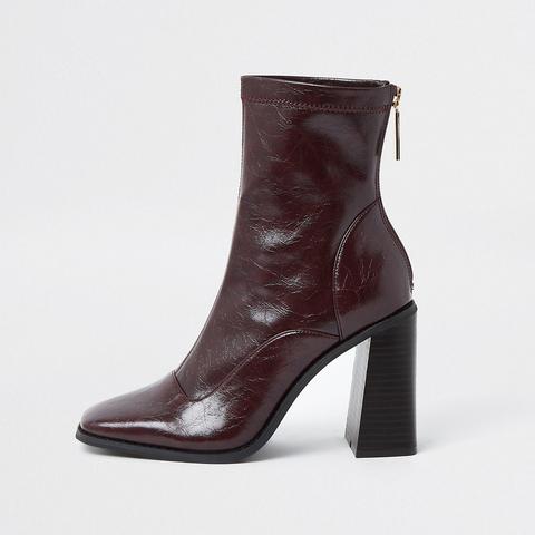 Red Sock Block Heel Ankle Boots