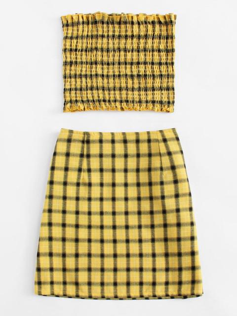 yellow checkered tube top