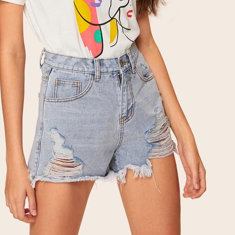 Short En Jean Déchiré Avec Poches