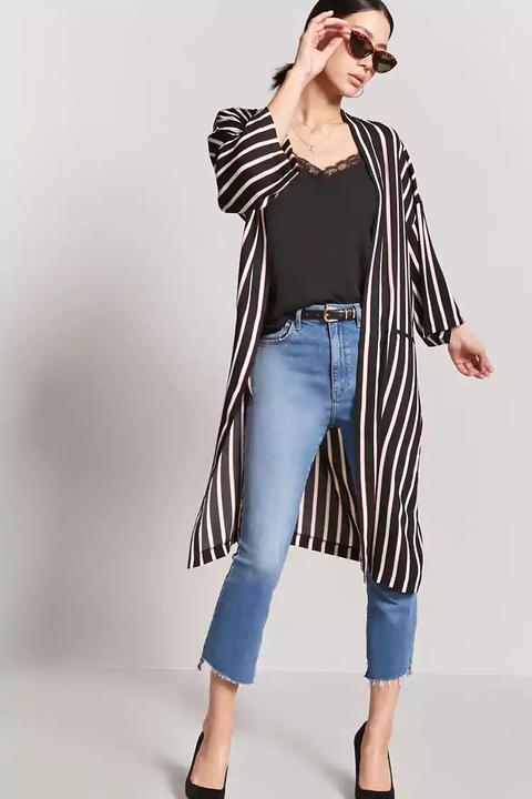 Pinstripe Open-front Kimono