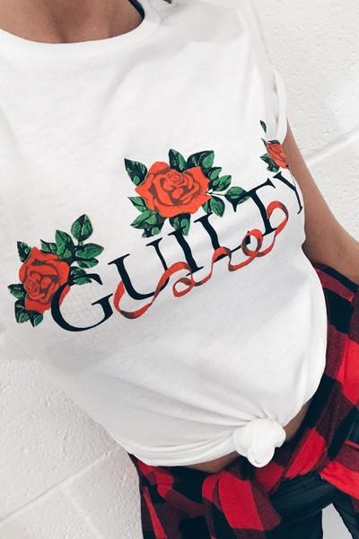 Harper White Floral Guilty Print T-shirt