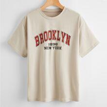 Camiseta De Hombros Caídos Con Letra