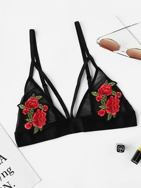 Applique Mesh Strappy Bra