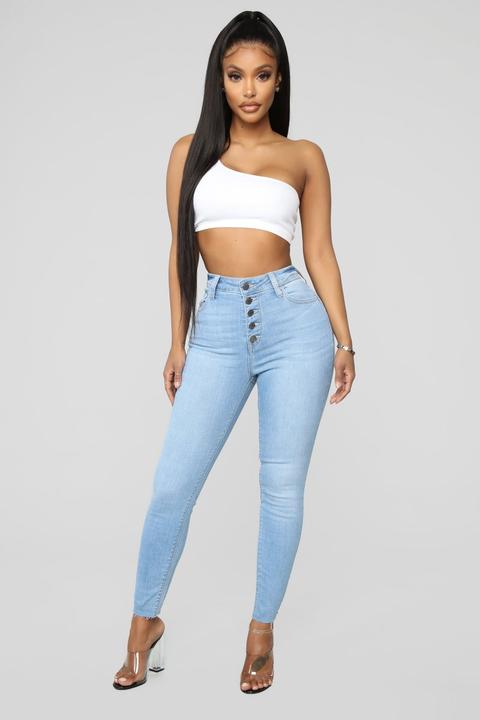 light blue high rise skinny jeans