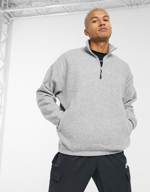 Asos Design Oversized Polar Fleece Sweatshirt With Half Zip In Grey