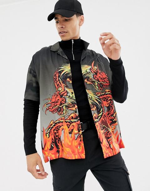 Asos Design Relaxed Shirt With Dragon Placement Print