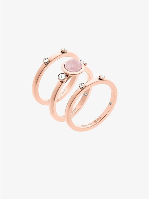 Anello Tonalità Oro Rosa E Autentico Quarzo Rosa