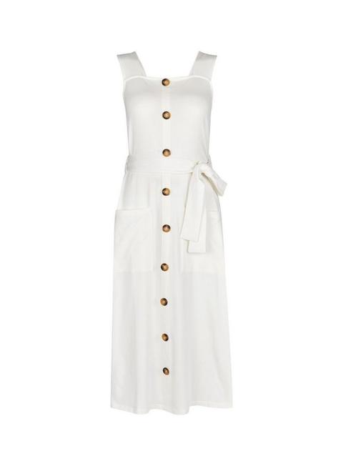 Ivory Belted Utility Midi Cotton Blend 