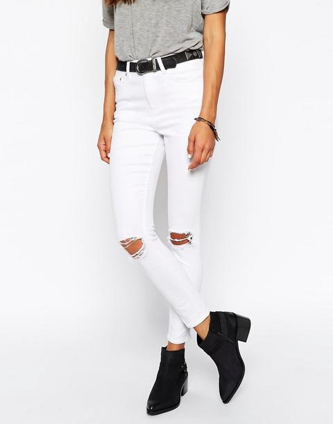 Vaqueros Pitillo Tobilleros En Blanco Con Detalle Desgarrado Ridley De Asos