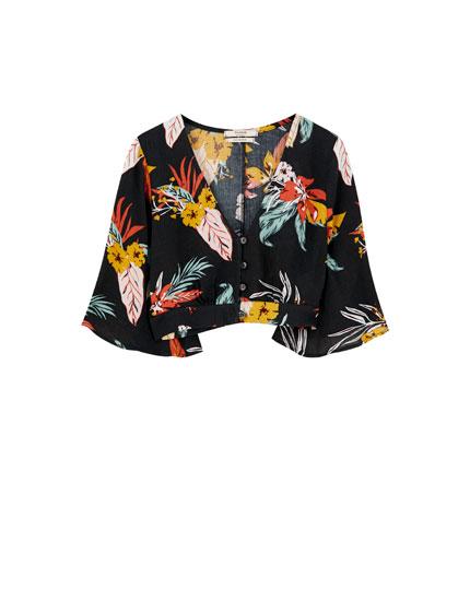 Blusa Flores Manga Campana